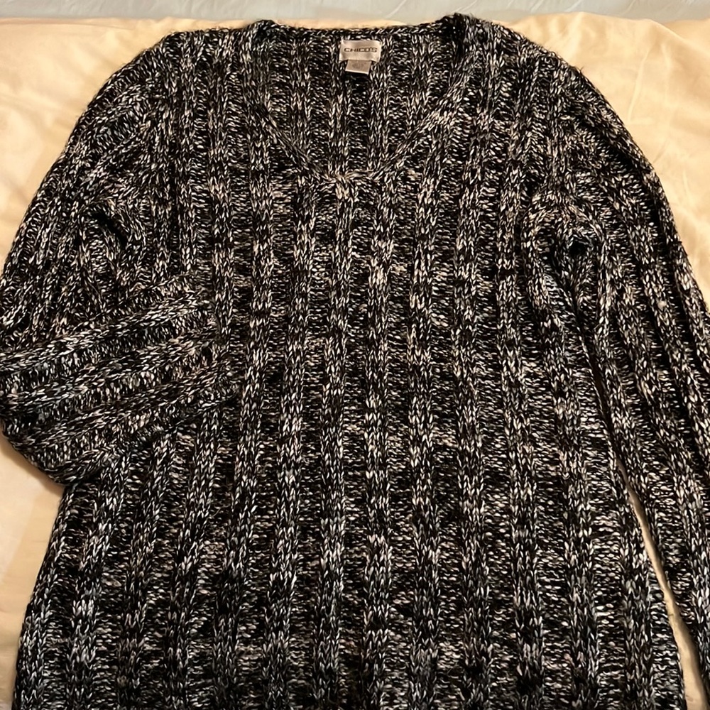Beautiful V-neck, black and white sweater from Chicos. Pristine condition.